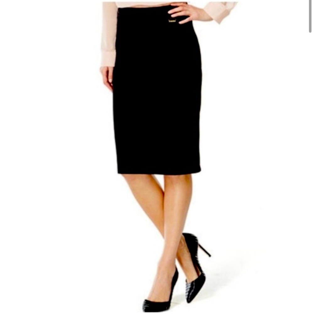 Calvin Klein Black Faux Suede Pencil Skirt Size L Classic Career